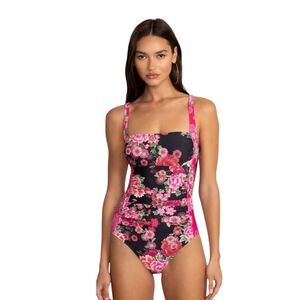 JOHNNY WAS PINK FLORAL RUCHED ONE PIECE. - RETAIL $198